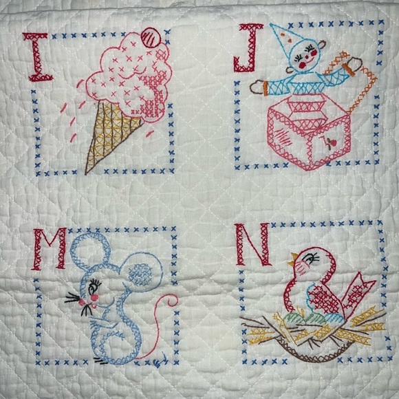 Vintage Cross-Stitch Alphabet Baby Quilt – 1970 – 38” x 56 - Picture 10 of 13